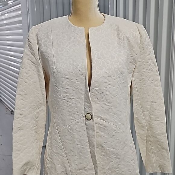 Vintage Jacquard Cream Single Button Blazer Size 10‎ - Picture 5 of 8